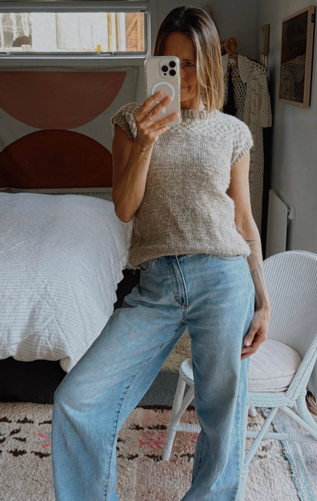 HAND-KNITTED VEST // Pure Wool // Biscotti/cream // Small
