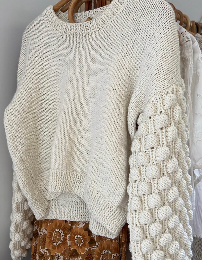 TINY HEARTS // Bobble Sleeve Crew // Cream Wool