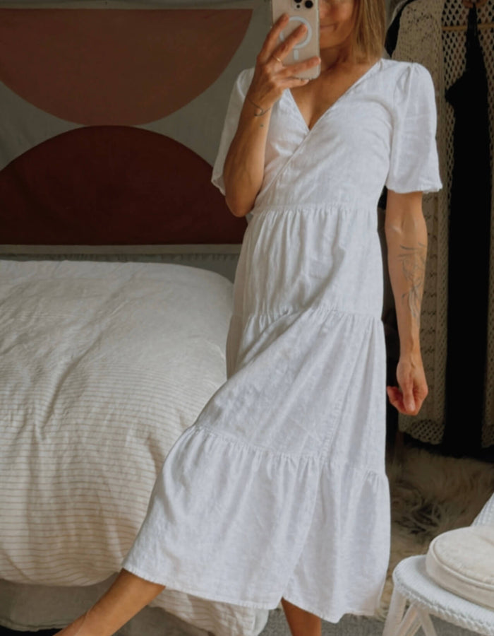 GLASSONS // Wrap Dress // White Cotton // Size 8