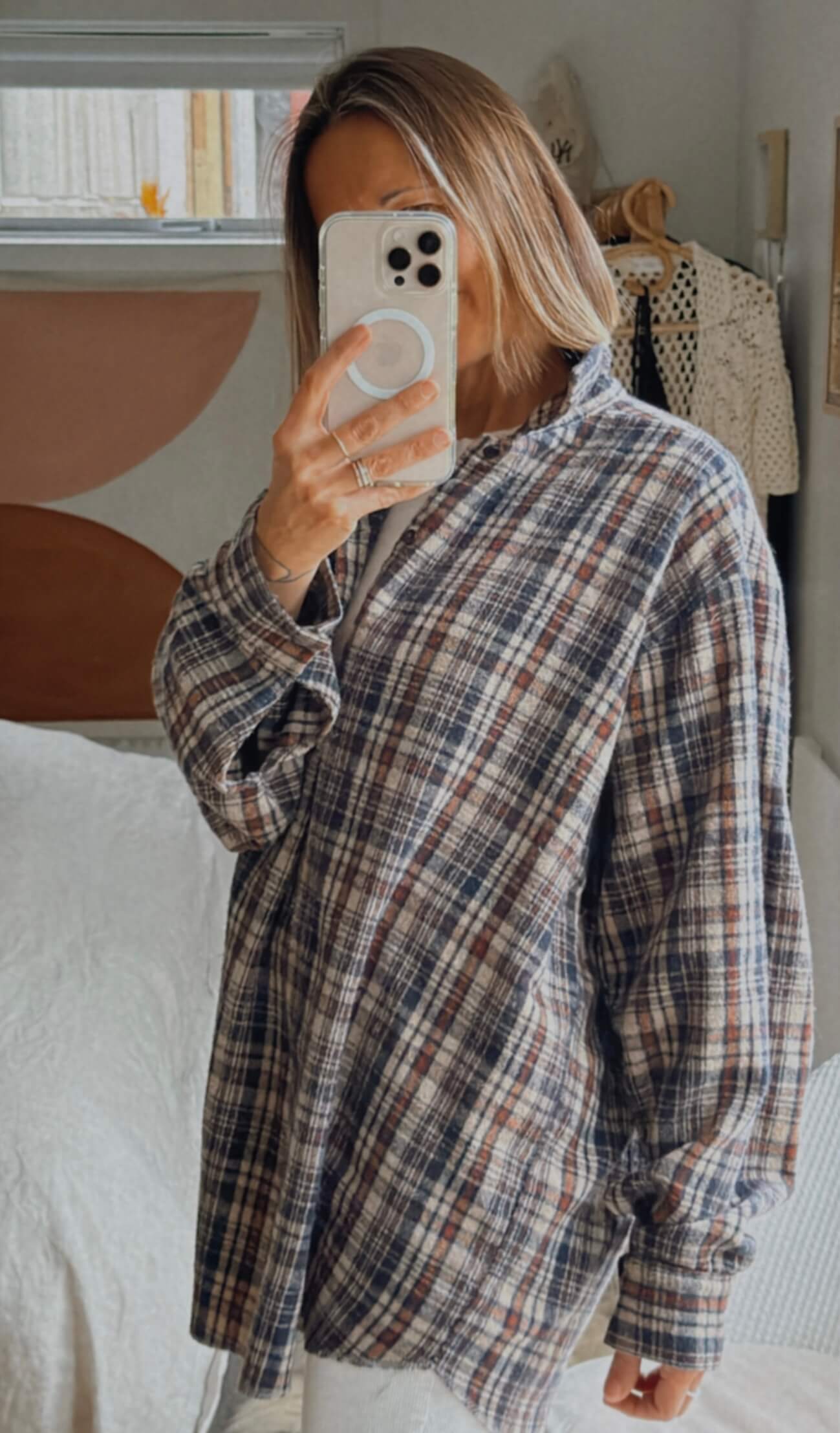 BUSHSHIRT // Navy/Brown/Beige Check // Free Size (XL)