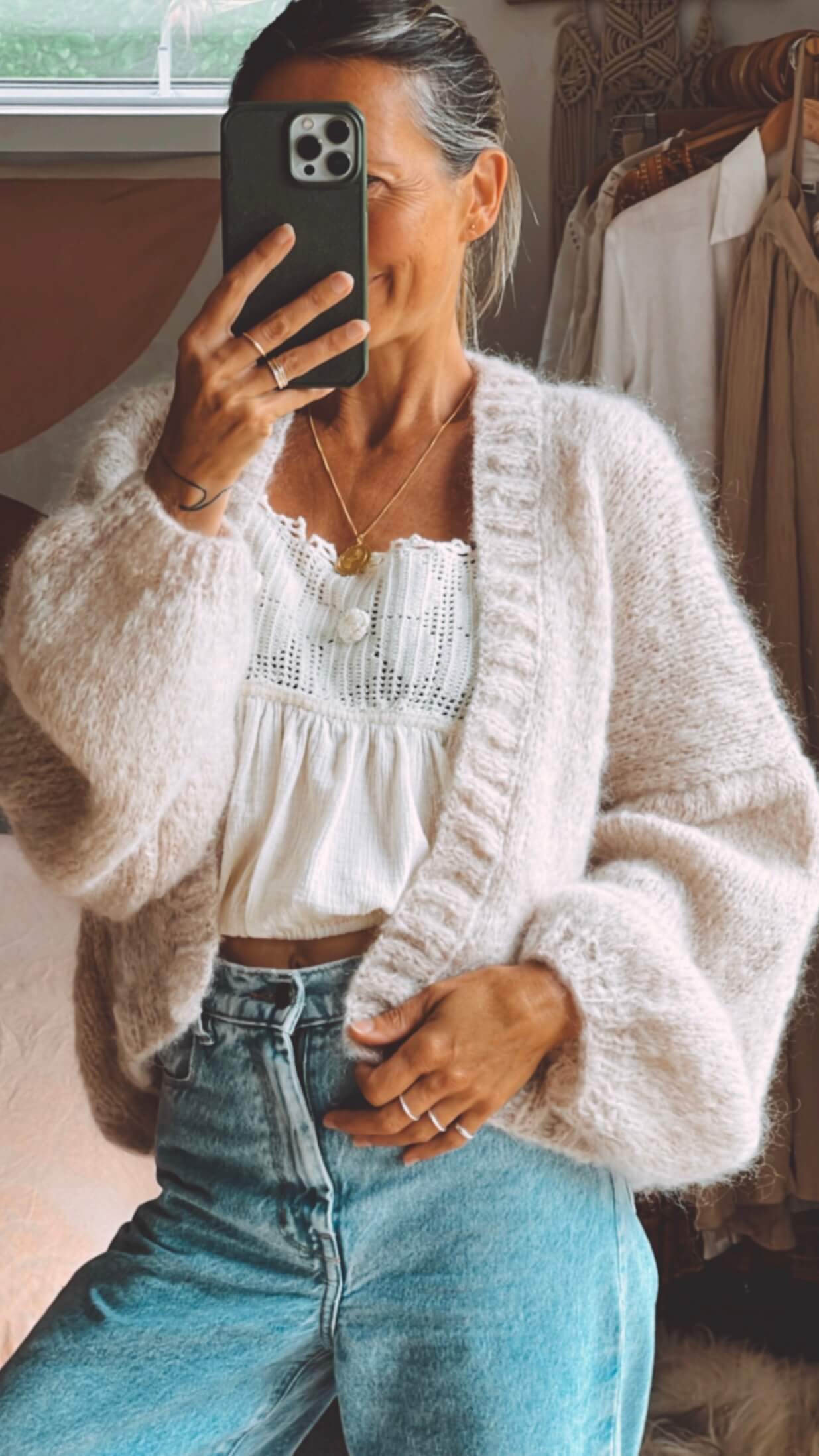 WORN + WILDER // The Cropped Cardi // Buff Mohair // Free Size