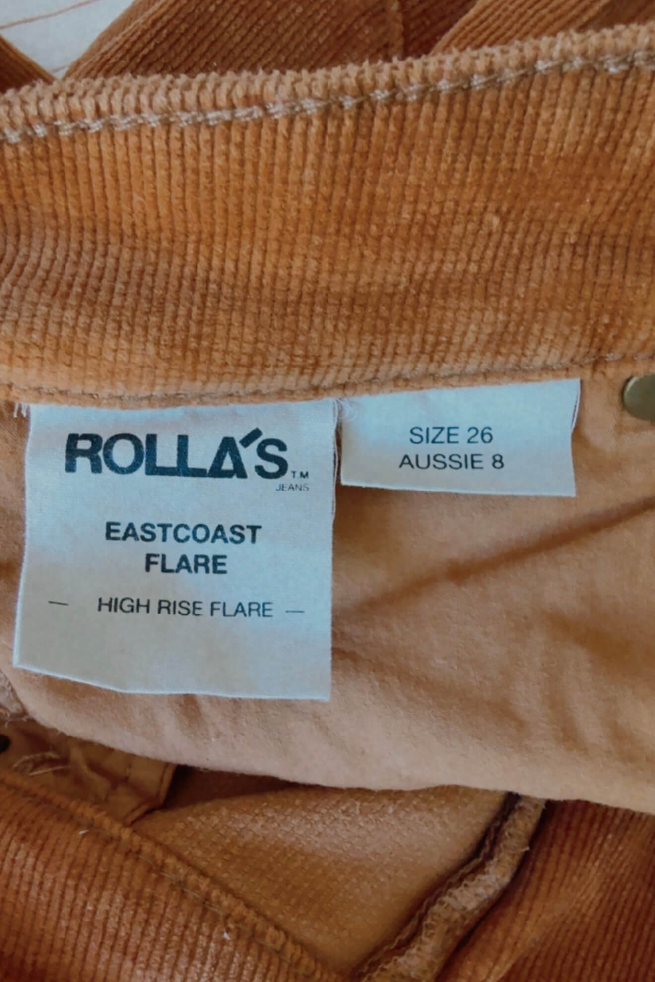 Rolla's Eastcoast // High Rise Flare // Caramel Cord // Size 26 (AUS/NZ 8)