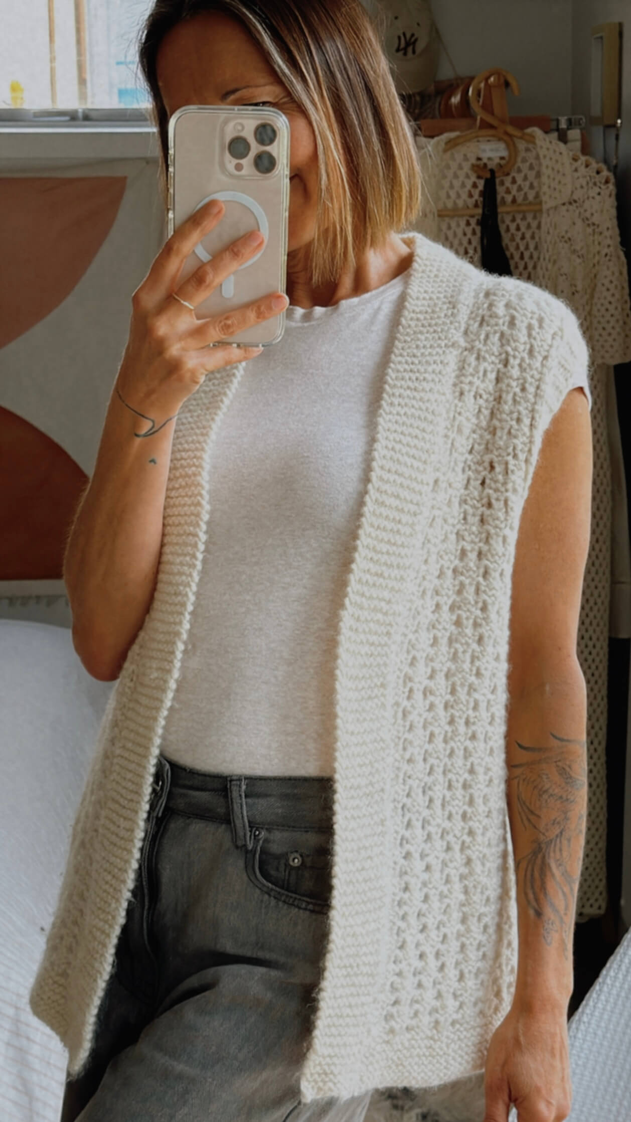 CROCHET VEST // Pure Wool // Cream // Free Size