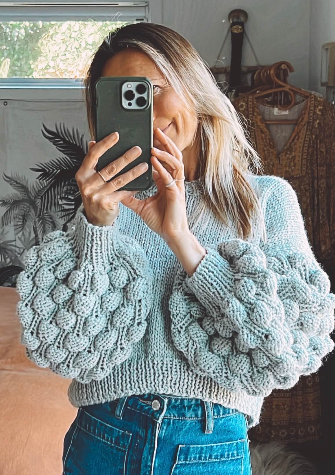 TINY HEARTS // Bobble Sleeve Crew // Grey Wool