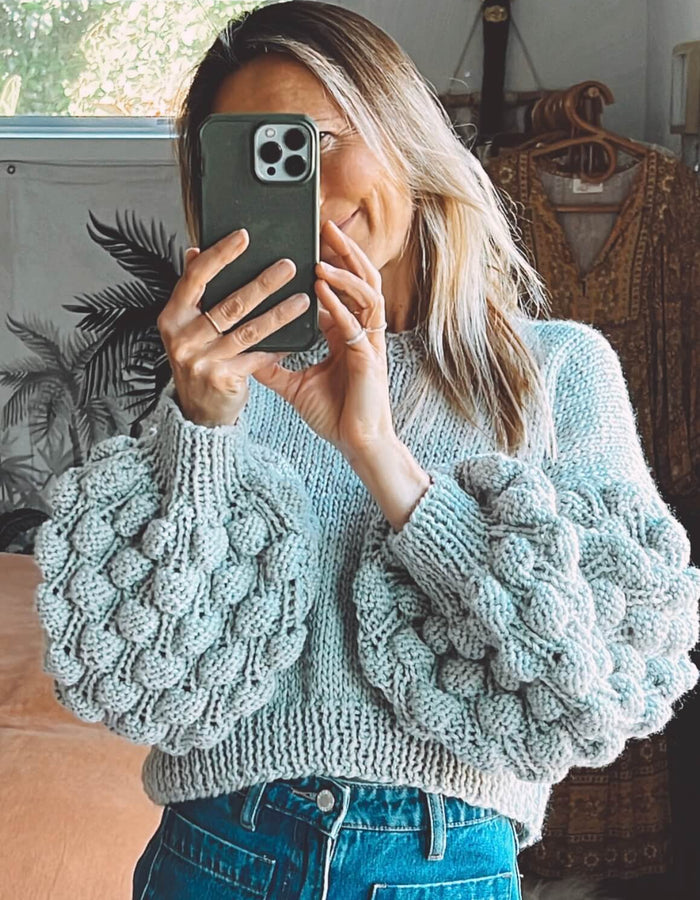 TINY HEARTS // Bobble Sleeve Crew // Grey Wool