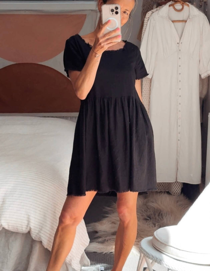 GLASSONS // Black Linen Mini Dress // Size 6