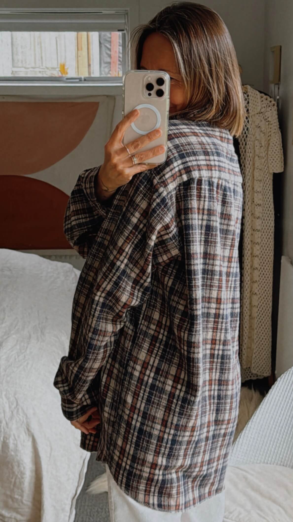 BUSHSHIRT // Navy/Brown/Beige Check // Free Size (XL)