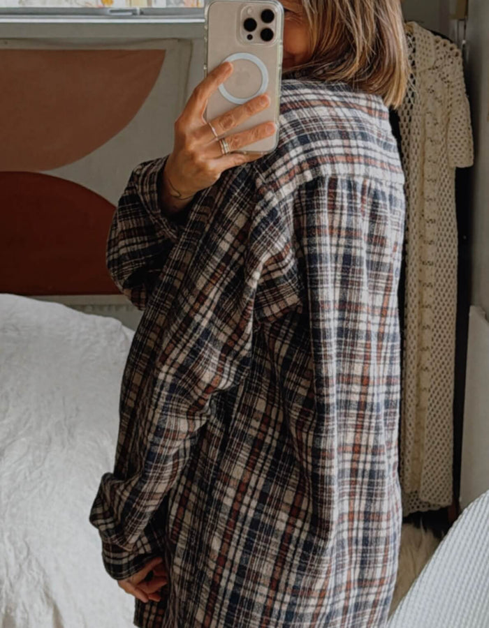 BUSHSHIRT // Navy/Brown/Beige Check // Free Size (XL)