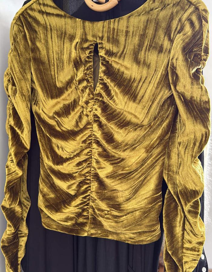 STOLEN GIRLFRIENDS CLUB Rouched Velvet Cutout Top // Gold-Chartreuse // Size 8