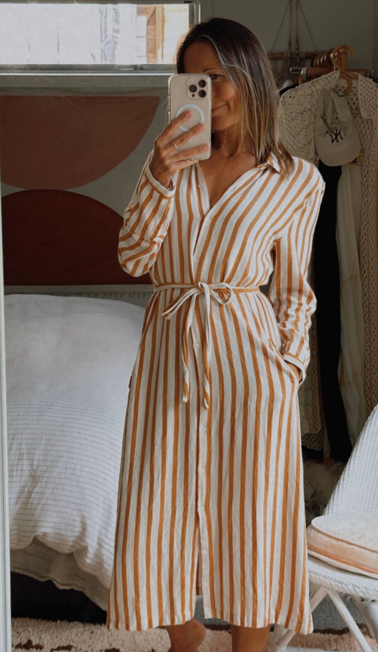 HARTFORD (France) // Striped Shirt Dress // Terracotta/Cream // Small (8-10)