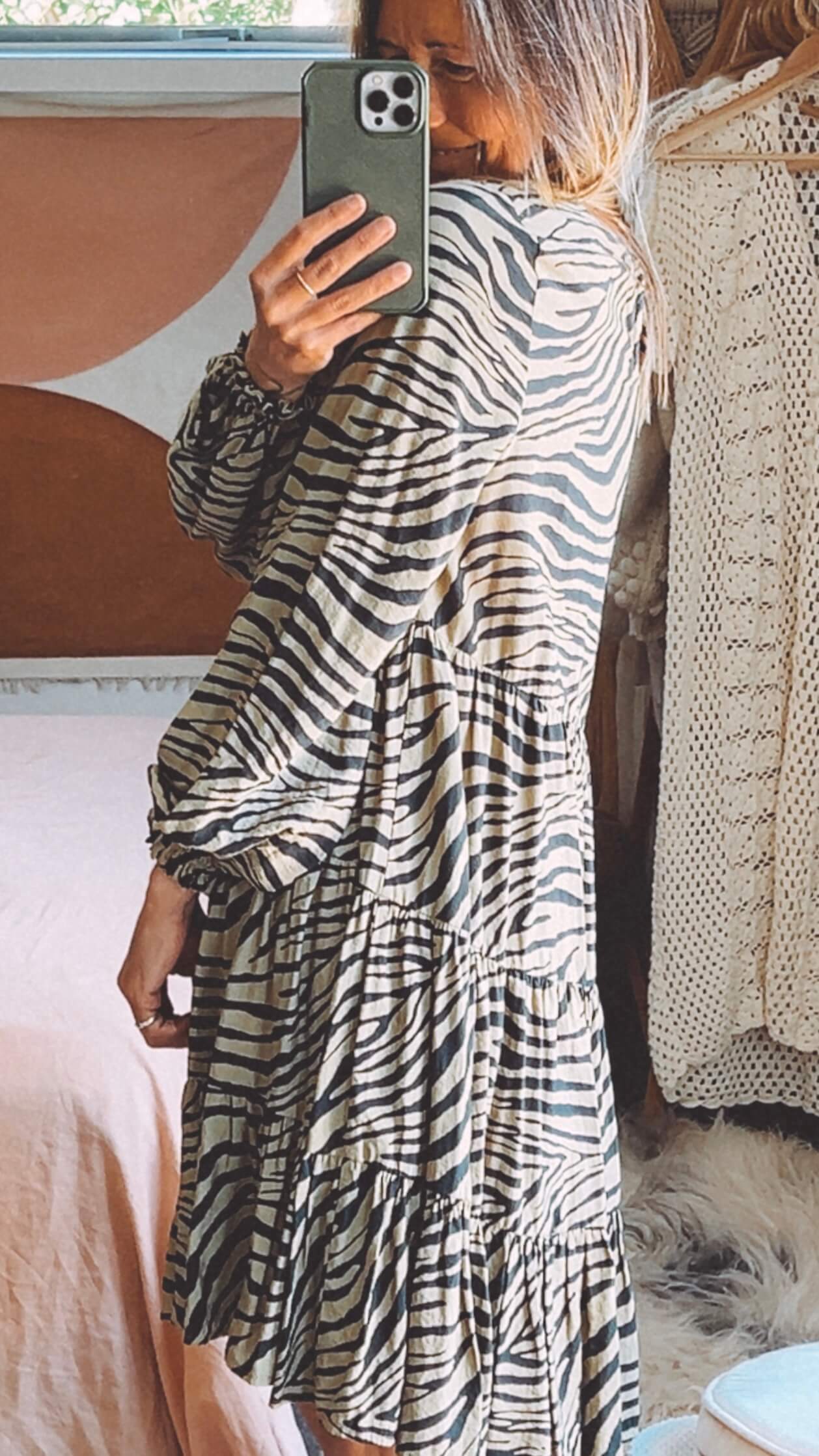 MINERAL // Khaki Zebra Print Dress // Small