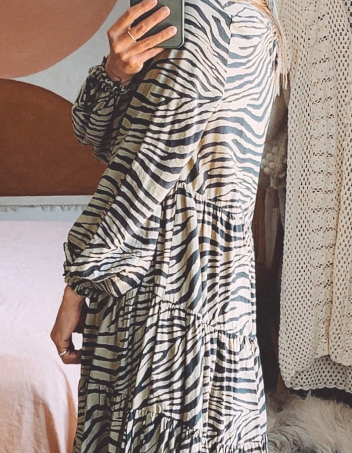 MINERAL // Khaki Zebra Print Dress // Small