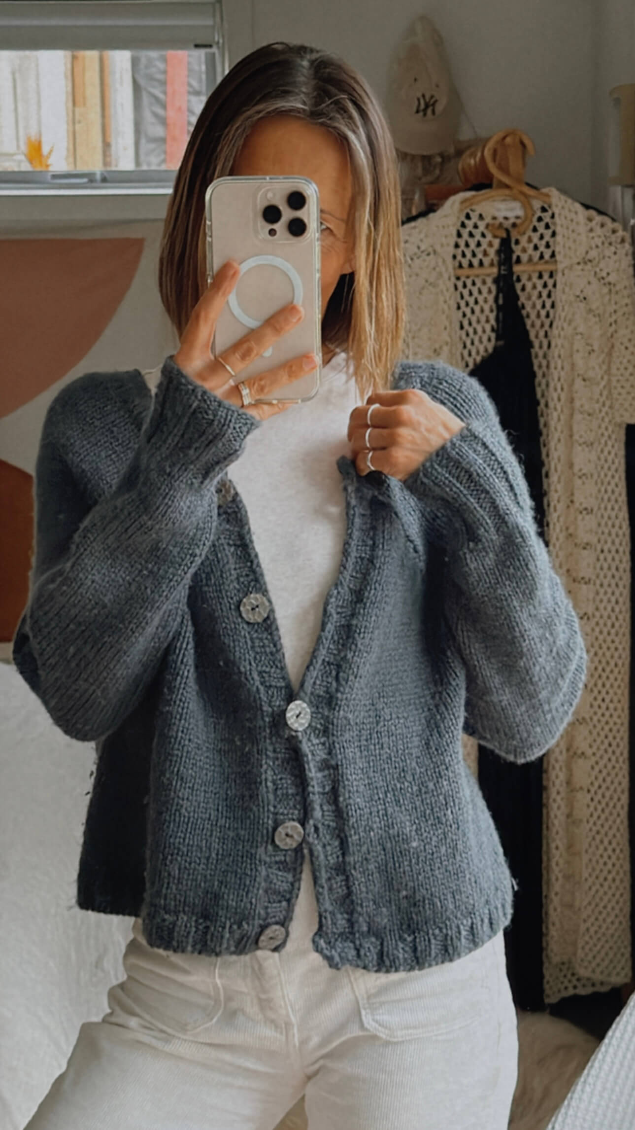 Hand-knitted Navy Cardi // Free Size