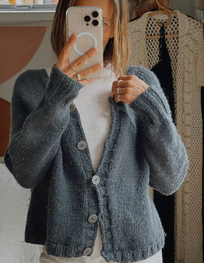 Hand-knitted Navy Cardi // Free Size