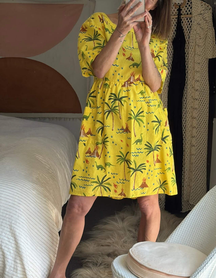 DANGERFIELD // Palm Desert Print Dress // Yellow // Size 14