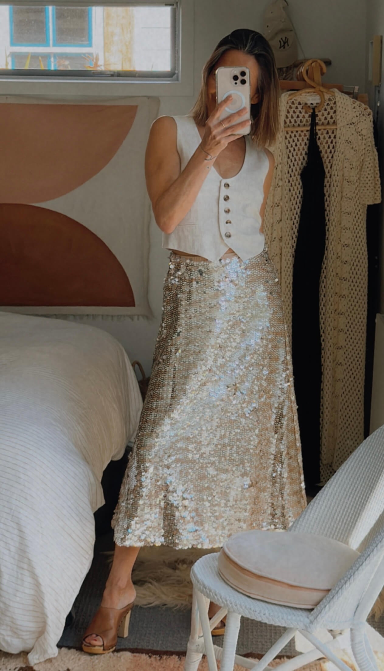 SEED HERITAGE // Sequinned Skirt // Silver/Nude // Size 6