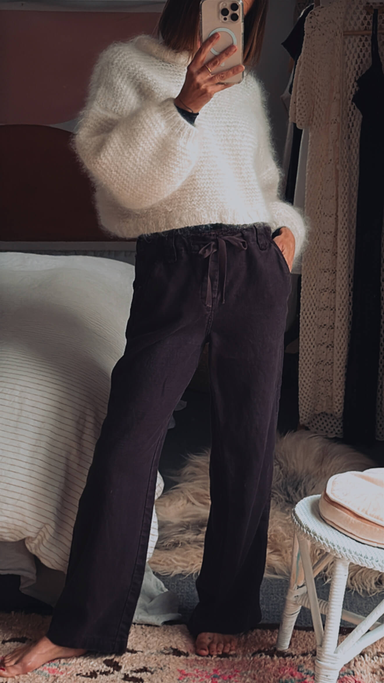 TOM WOLFE // Wide Legged Ramie Pants // Chocolate // Small