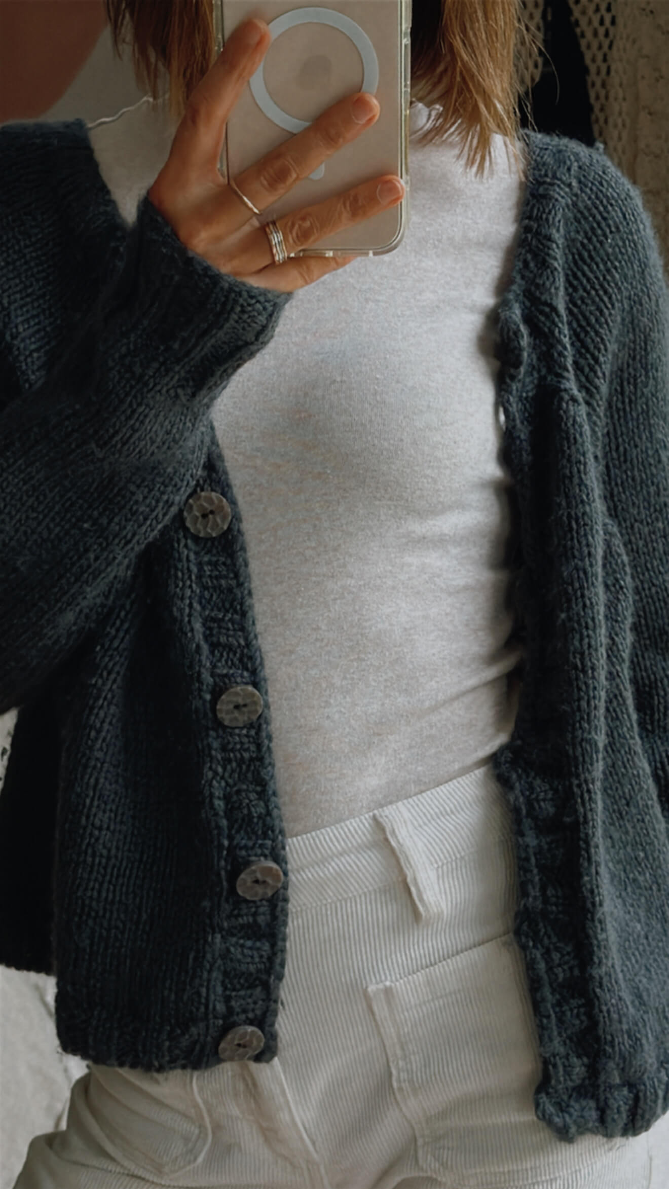 Hand-knitted Navy Cardi // Free Size
