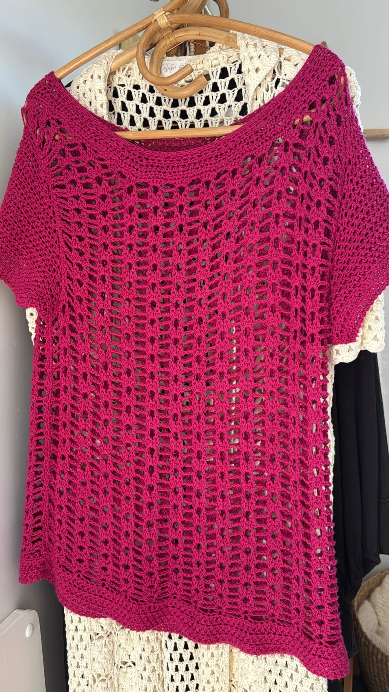 HAND-MADE Fuschia Crochet Mini Dress // Small