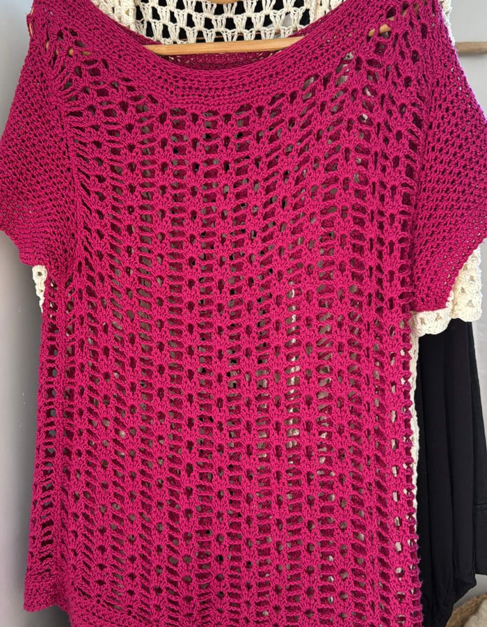 HAND-MADE Fuschia Crochet Mini Dress // Small