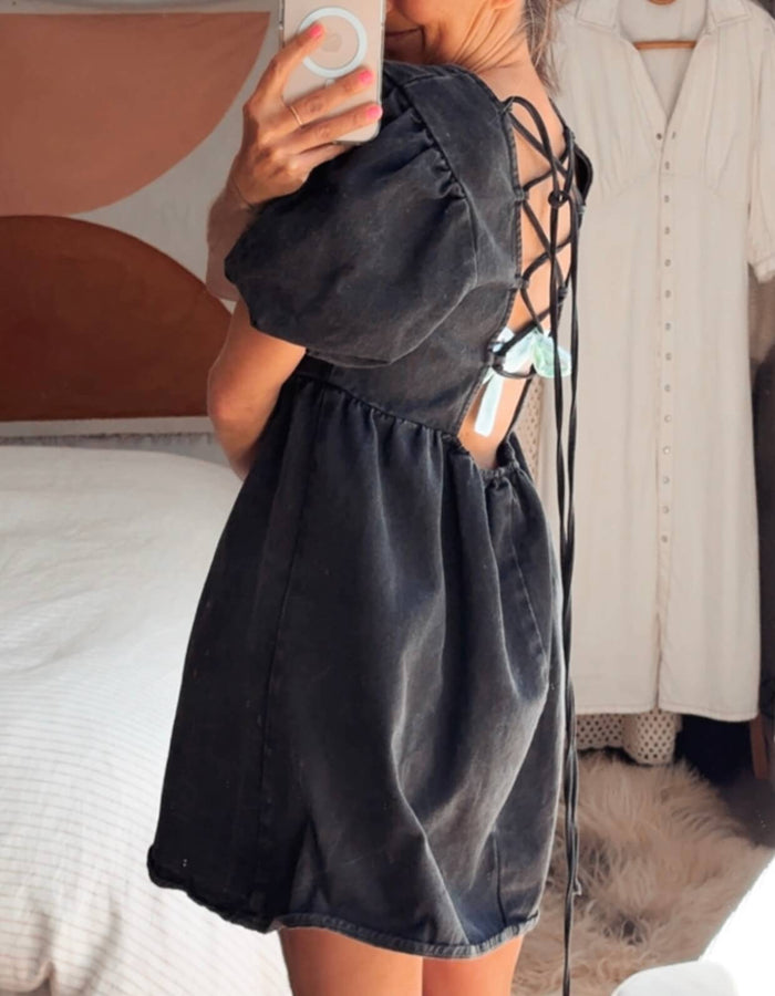 COTTON ON // Black Denim Mini Dress // S/M