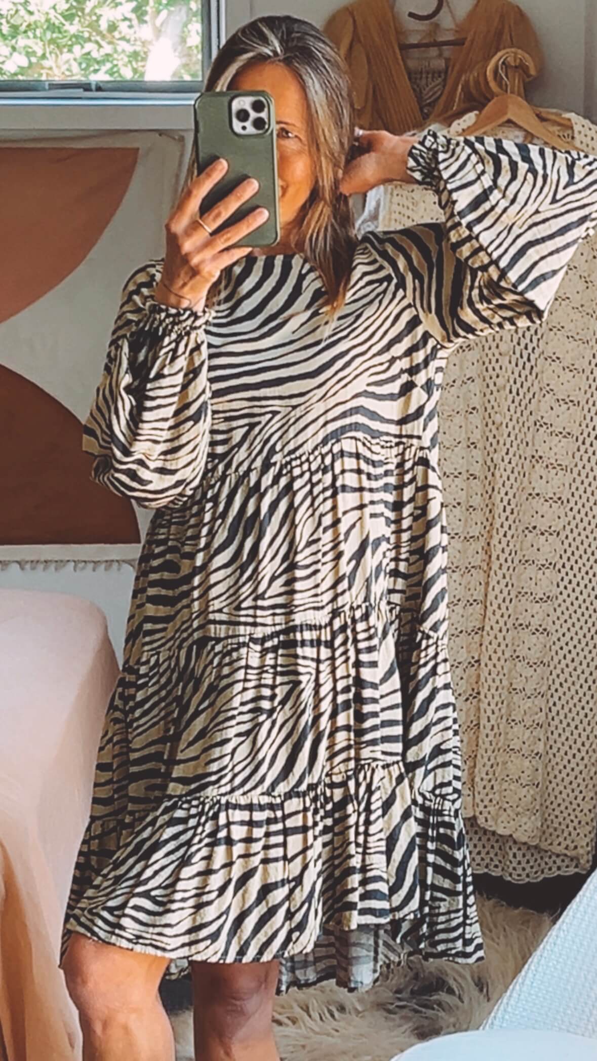 MINERAL // Khaki Zebra Print Dress // Small