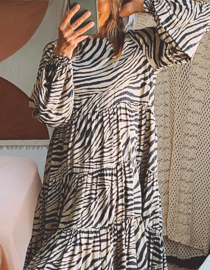 MINERAL // Khaki Zebra Print Dress // Small