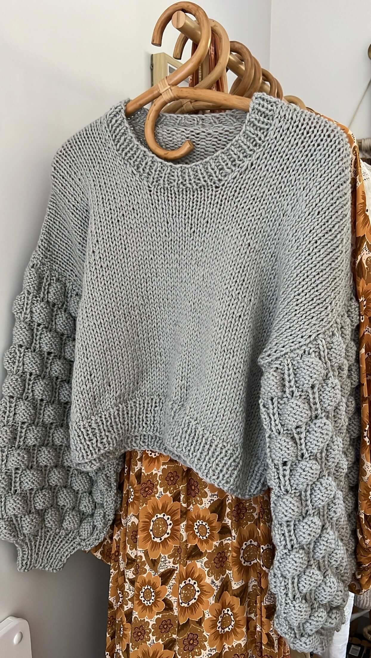 TINY HEARTS // Bobble Sleeve Crew // Grey Wool
