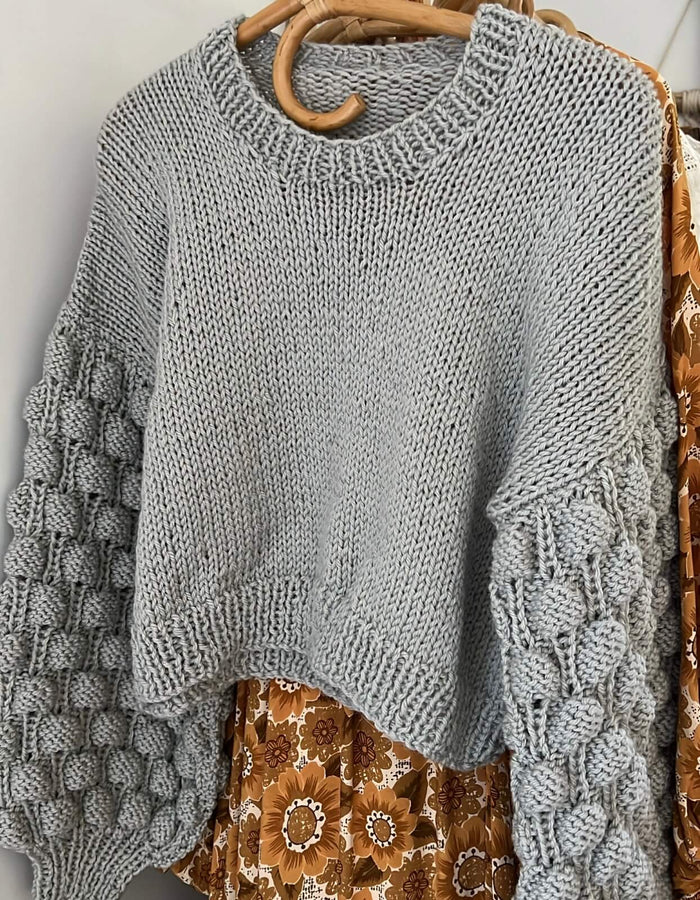 TINY HEARTS // Bobble Sleeve Crew // Grey Wool