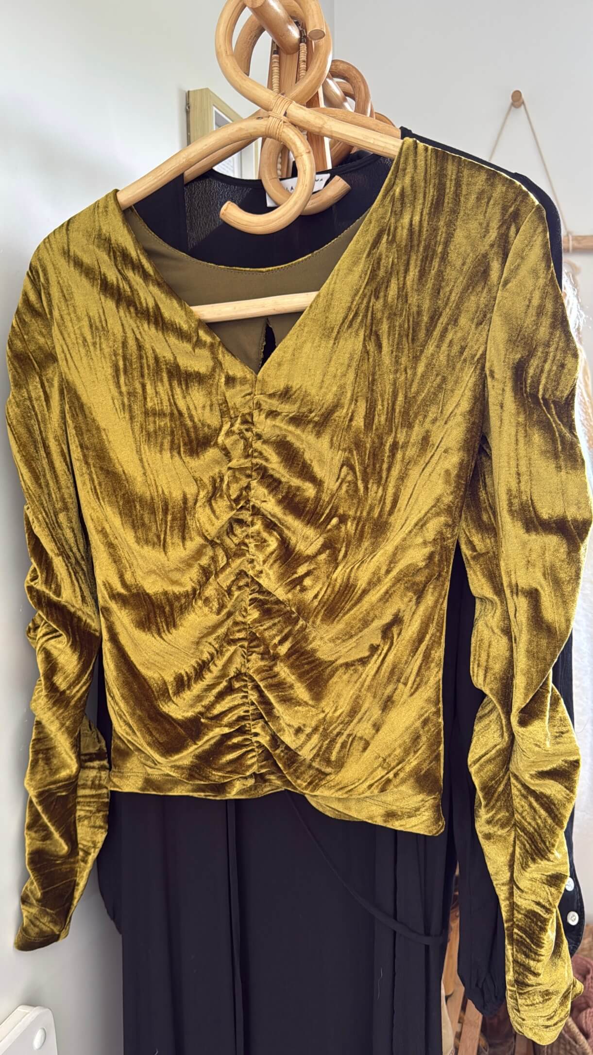 STOLEN GIRLFRIENDS CLUB Rouched Velvet Cutout Top // Gold-Chartreuse // Size 8