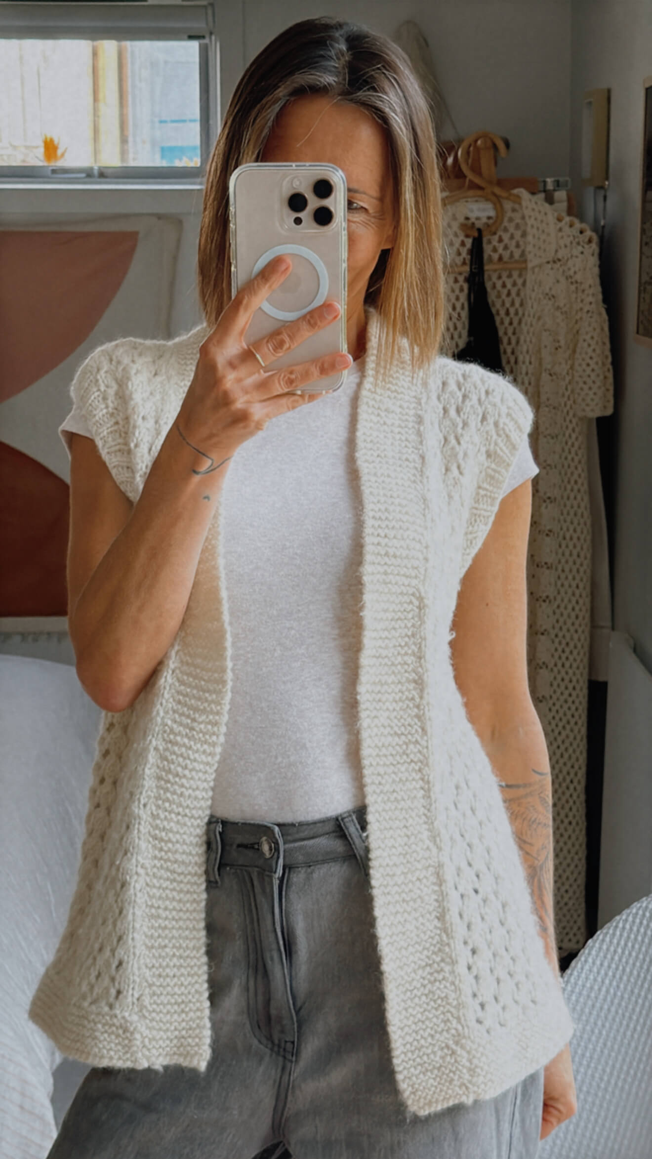 CROCHET VEST // Pure Wool // Cream // Free Size