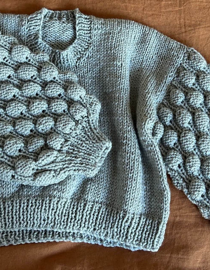 TINY HEARTS // Bobble Sleeve Crew // Grey Wool