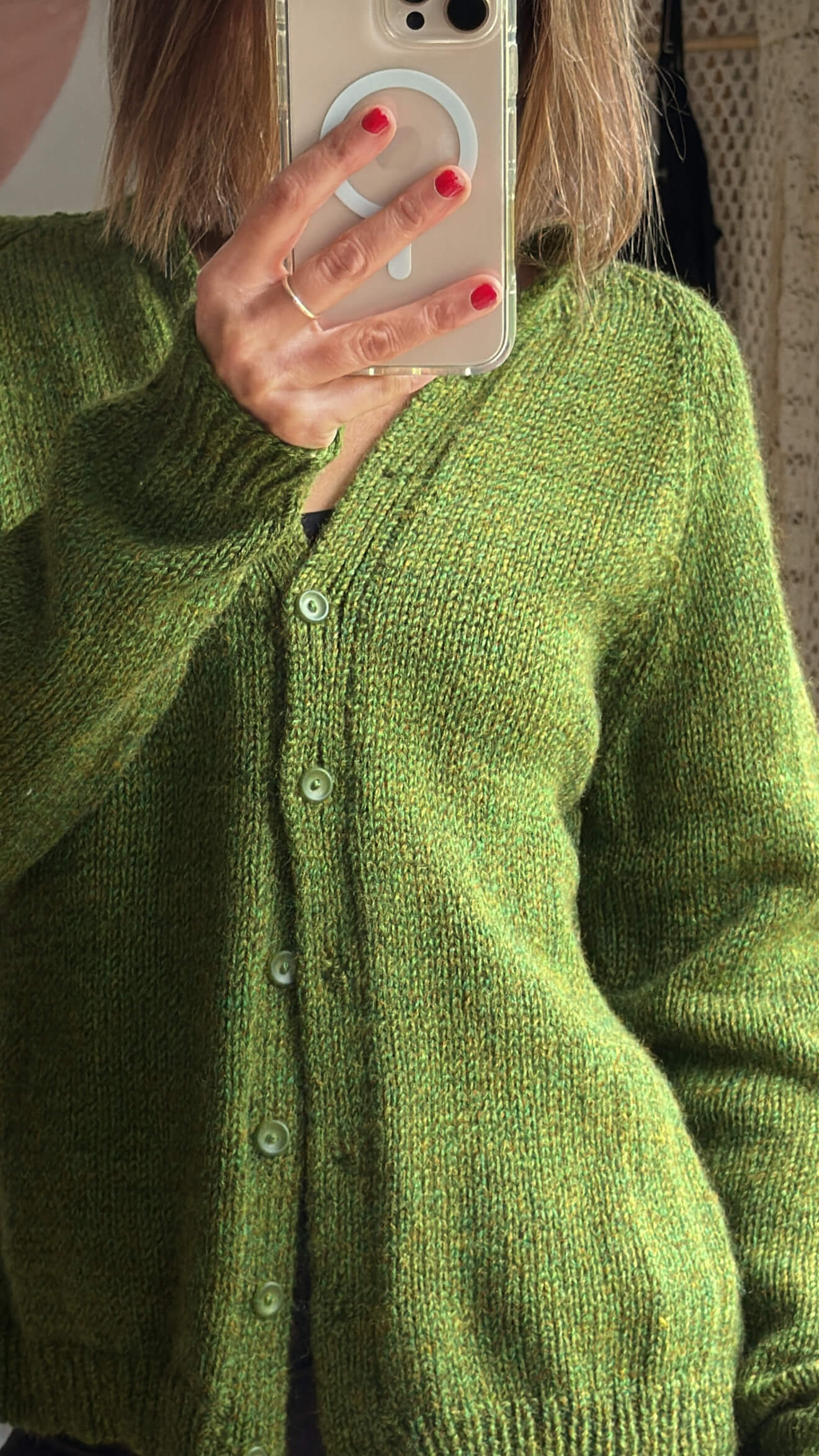 Hand-knitted Swamp Green Cardi // S/M
