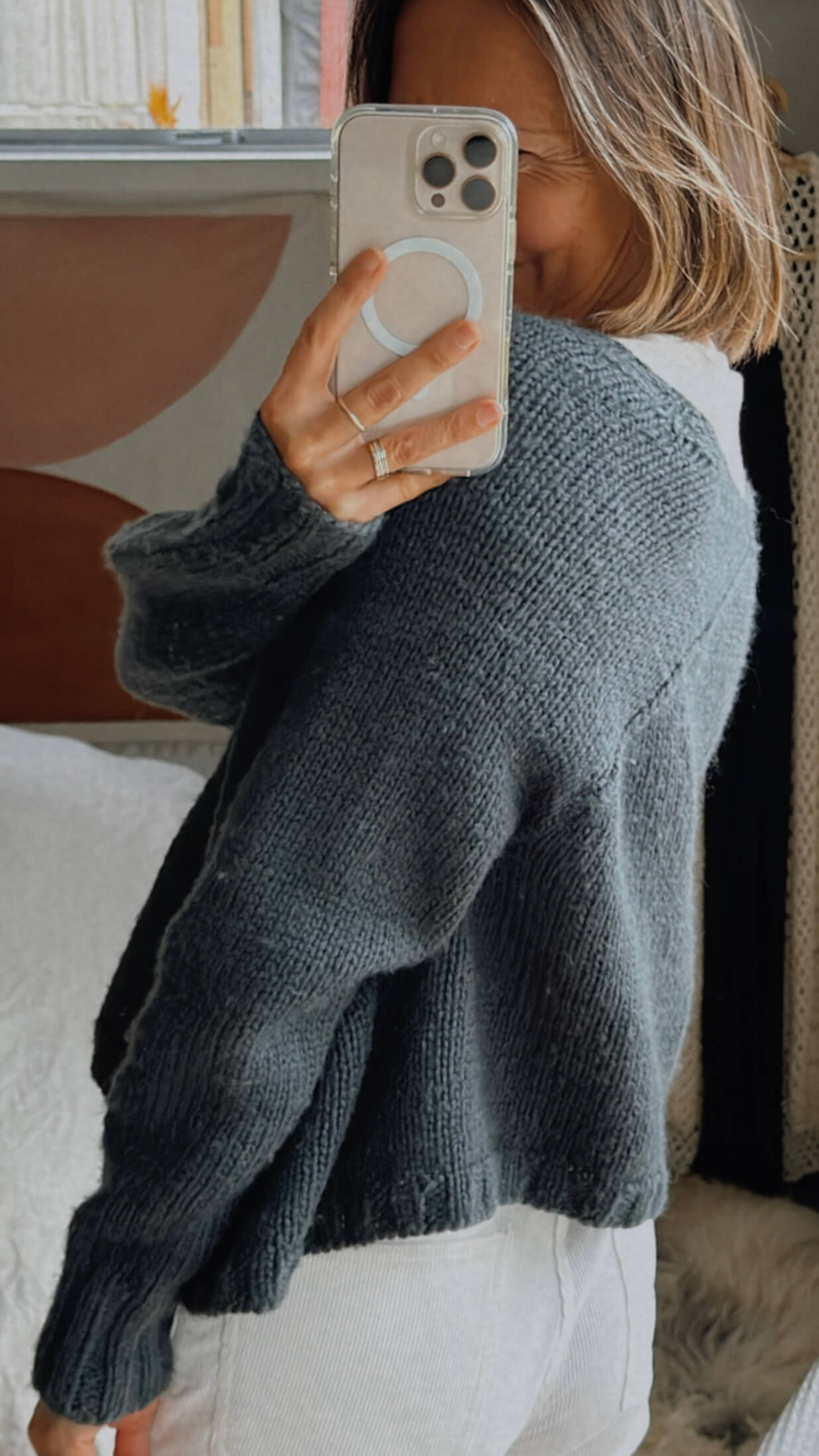 Hand-knitted Navy Cardi // Free Size