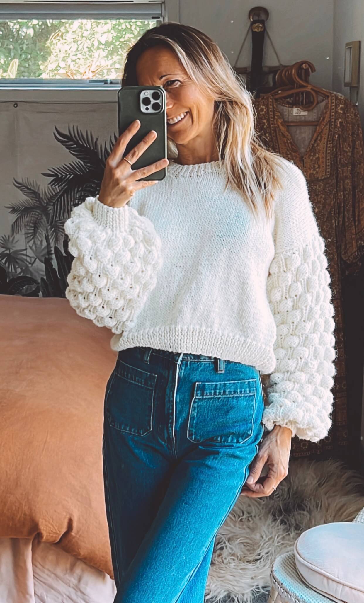 TINY HEARTS // Bobble Sleeve Crew // Cream Wool
