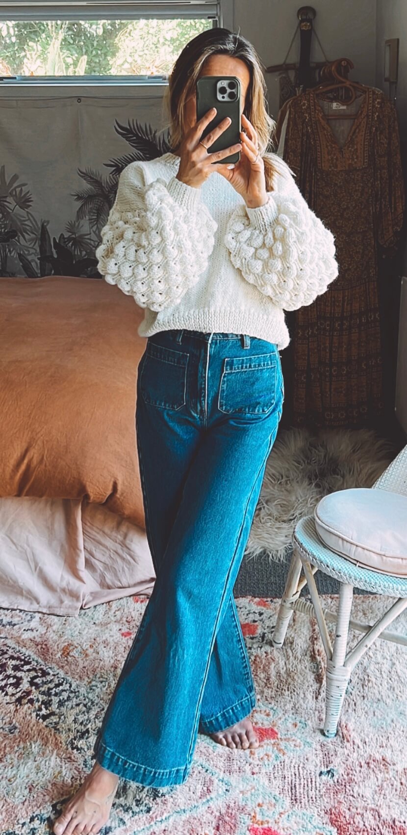 TINY HEARTS // Bobble Sleeve Crew // Cream Wool
