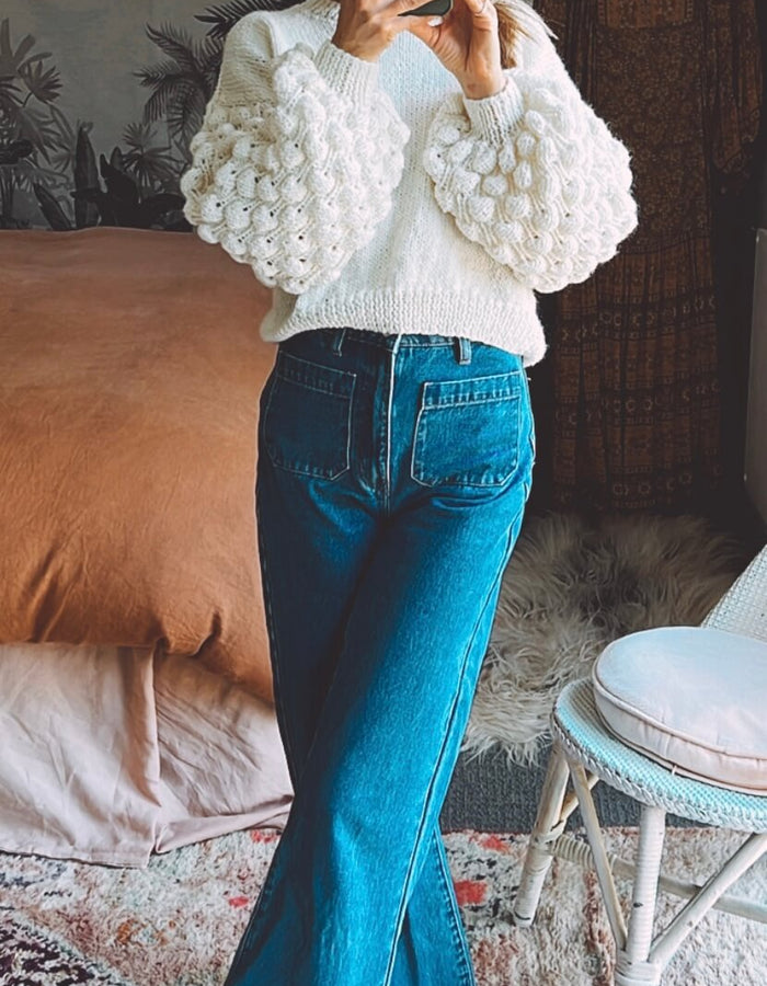 TINY HEARTS // Bobble Sleeve Crew // Cream Wool