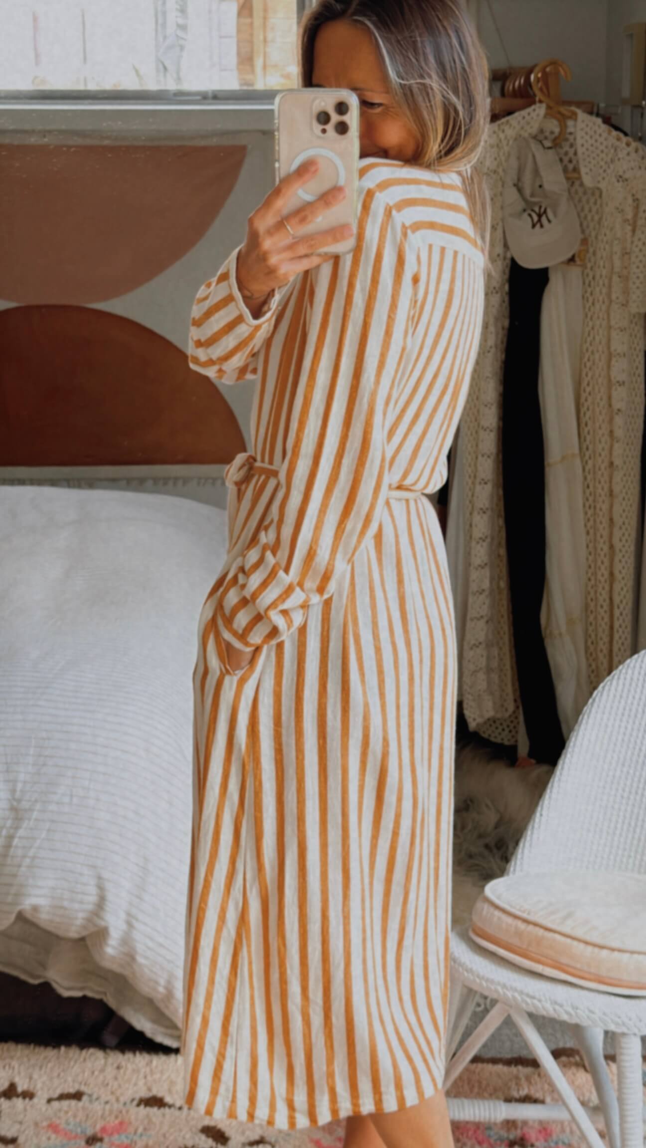 HARTFORD (France) // Striped Shirt Dress // Terracotta/Cream // Small (8-10)