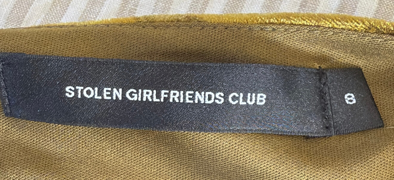 STOLEN GIRLFRIENDS CLUB Rouched Velvet Cutout Top // Gold-Chartreuse // Size 8