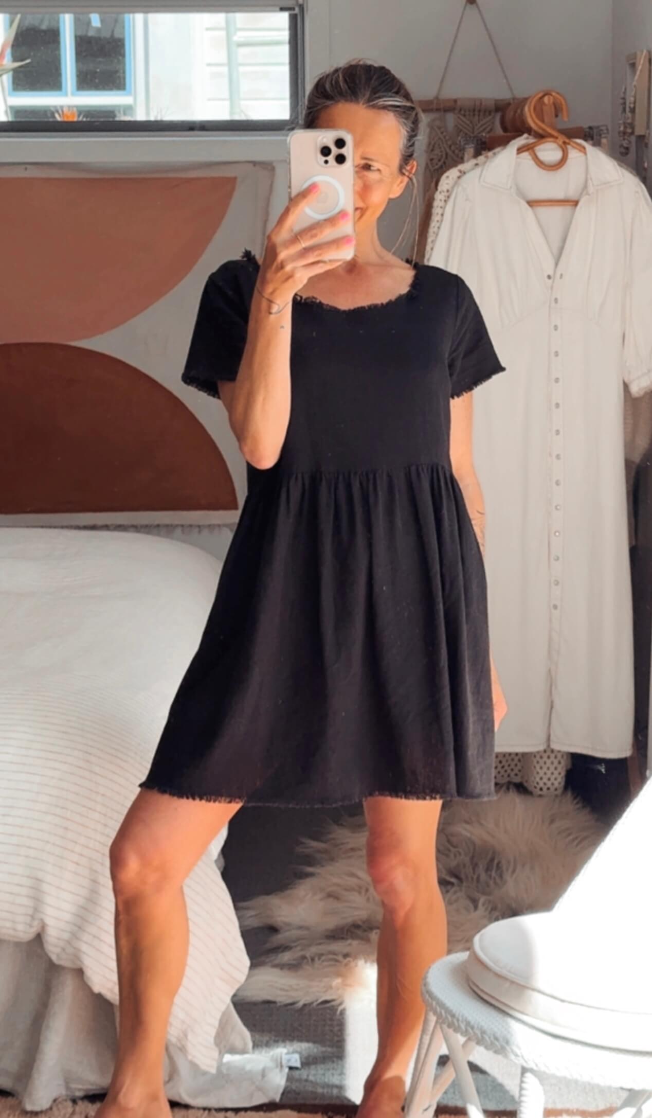 GLASSONS // Black Linen Mini Dress // Size 6