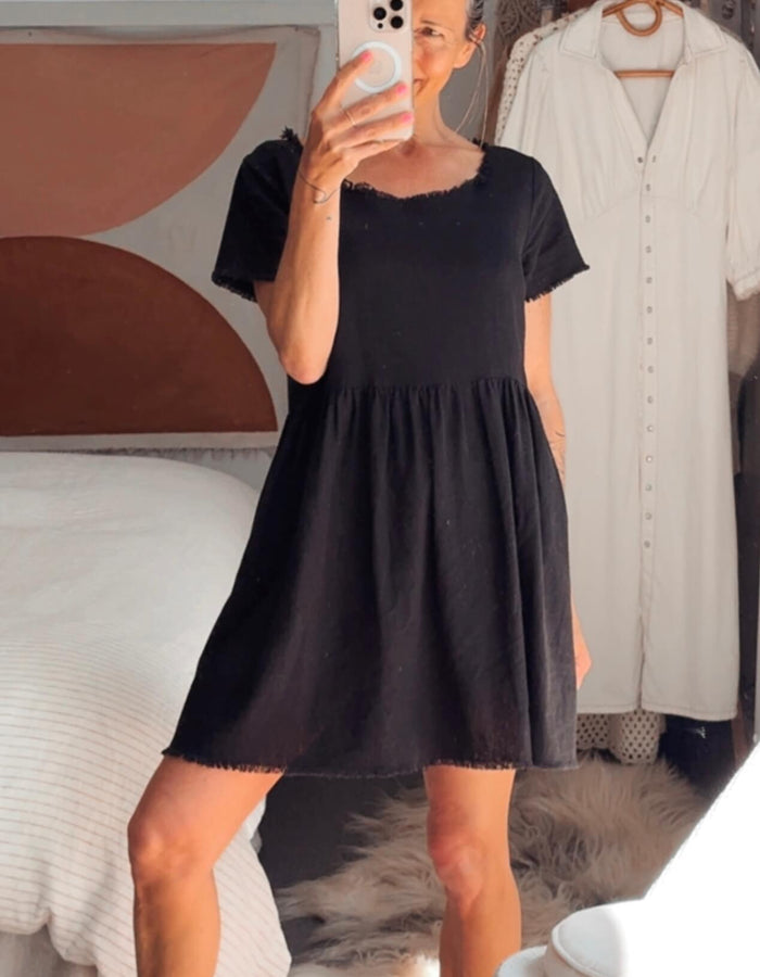 GLASSONS // Black Linen Mini Dress // Size 6