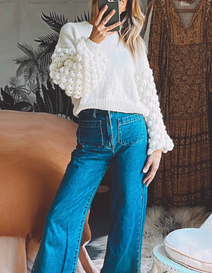 TINY HEARTS // Bobble Sleeve Crew // Cream Wool