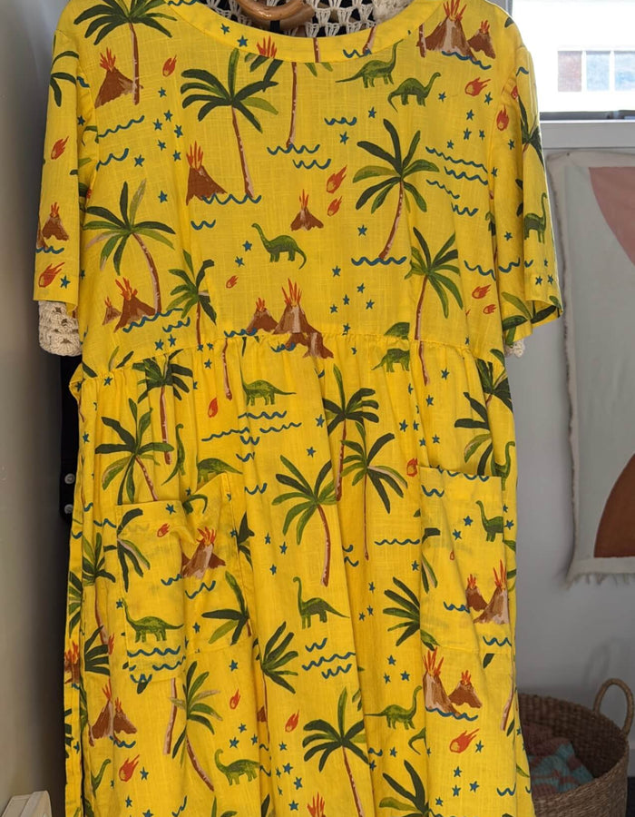 DANGERFIELD // Palm Desert Print Dress // Yellow // Size 14