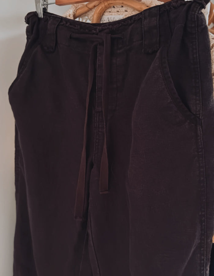 TOM WOLFE // Wide Legged Ramie Pants // Chocolate // Small