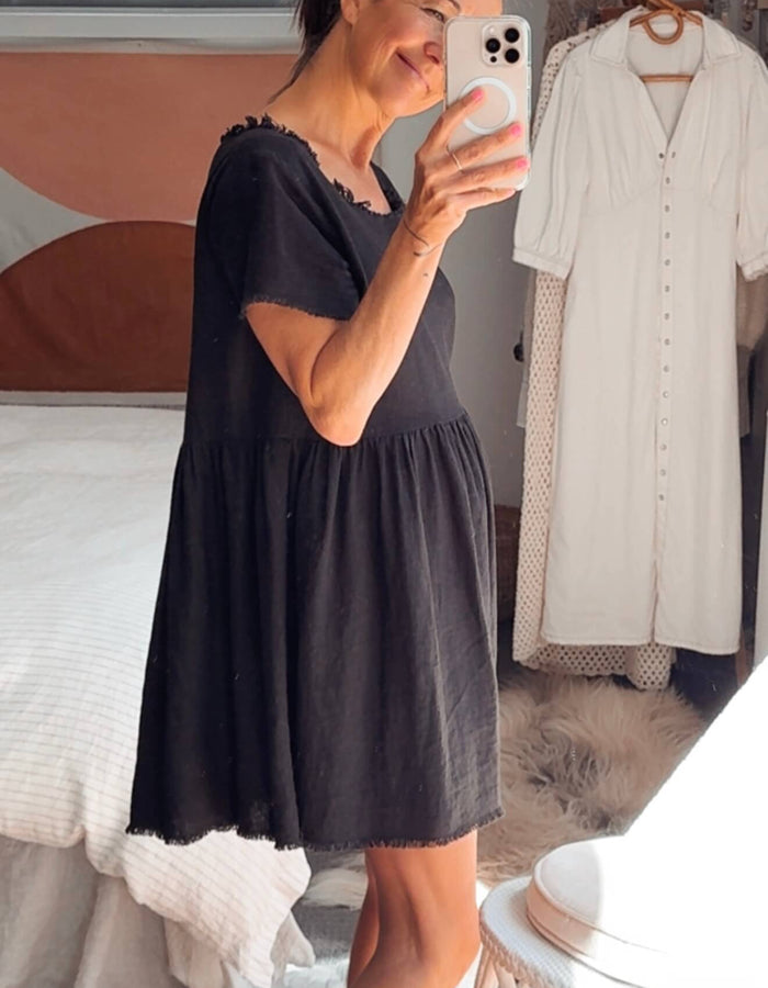 GLASSONS // Black Linen Mini Dress // Size 6