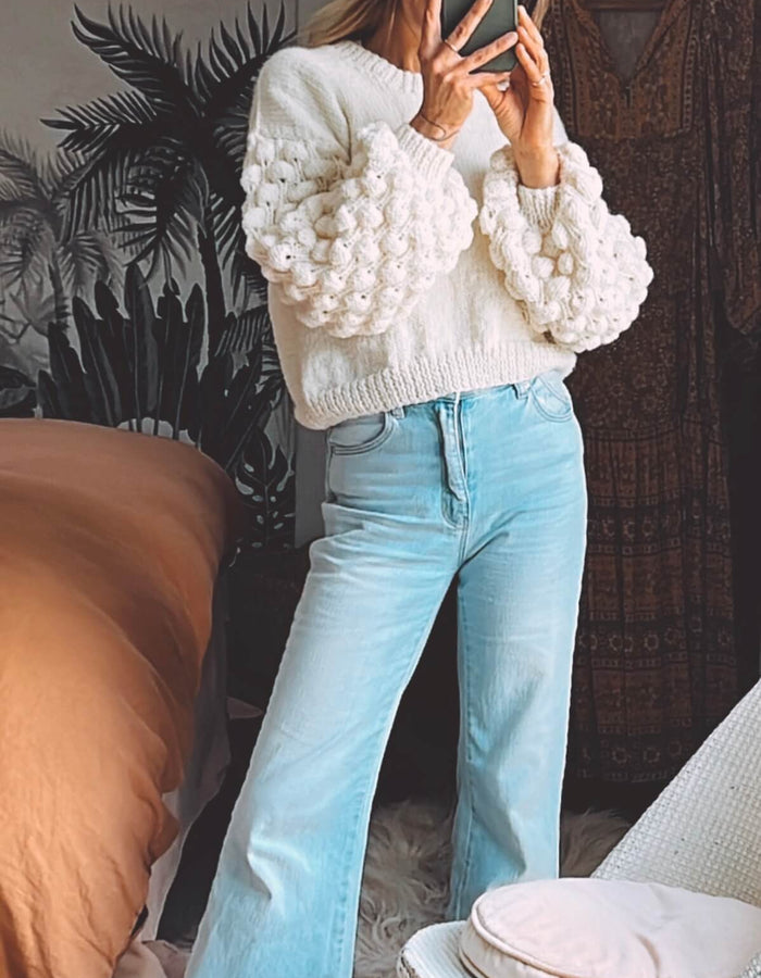 TINY HEARTS // Bobble Sleeve Crew // Cream Wool