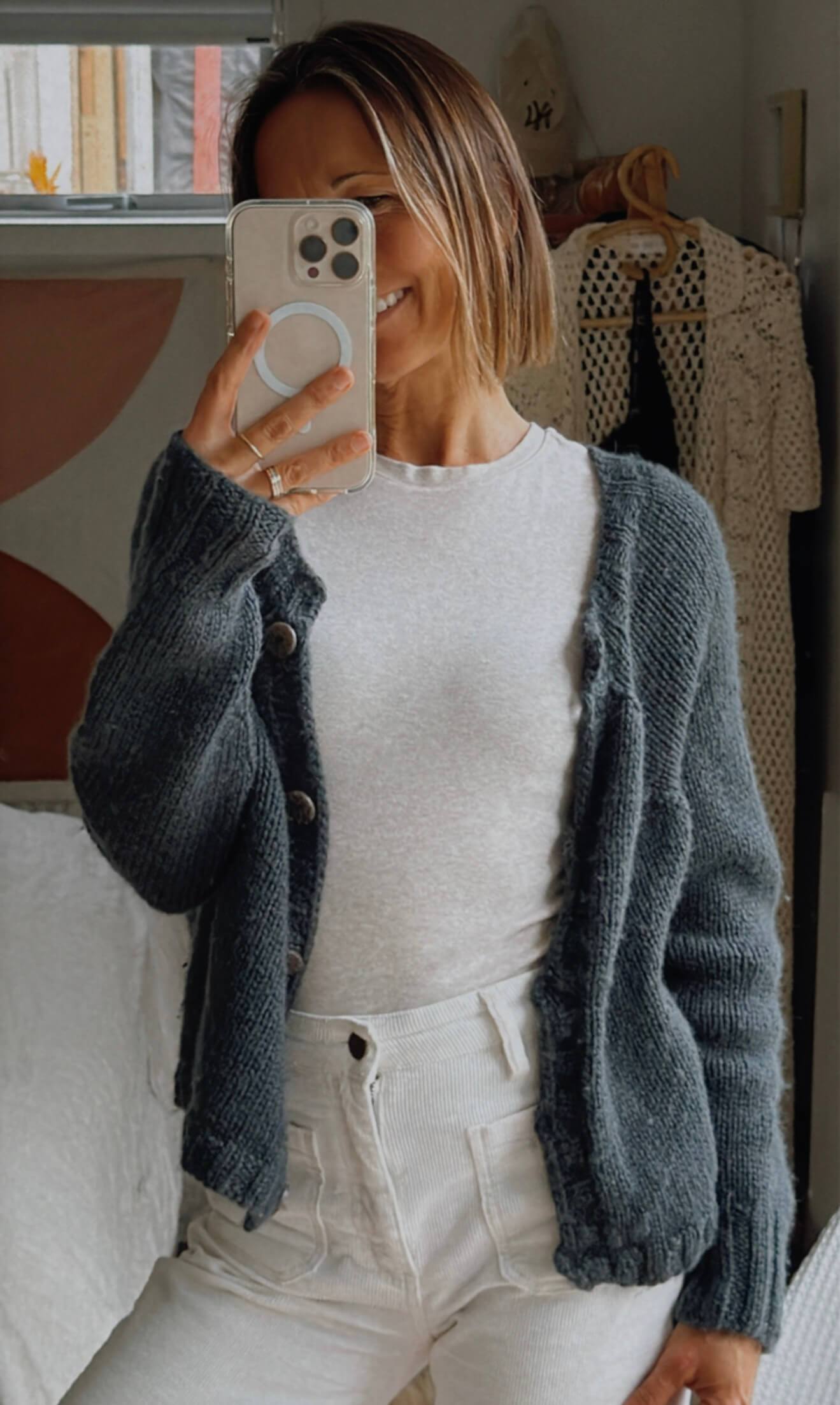 Hand-knitted Navy Cardi // Free Size