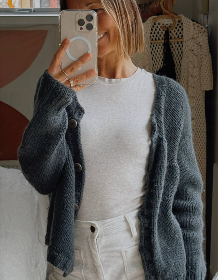Hand-knitted Navy Cardi // Free Size