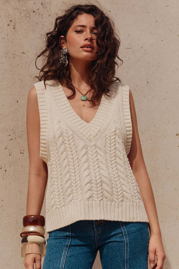 CROCHET VEST // Pure Wool // Cream // Free Size