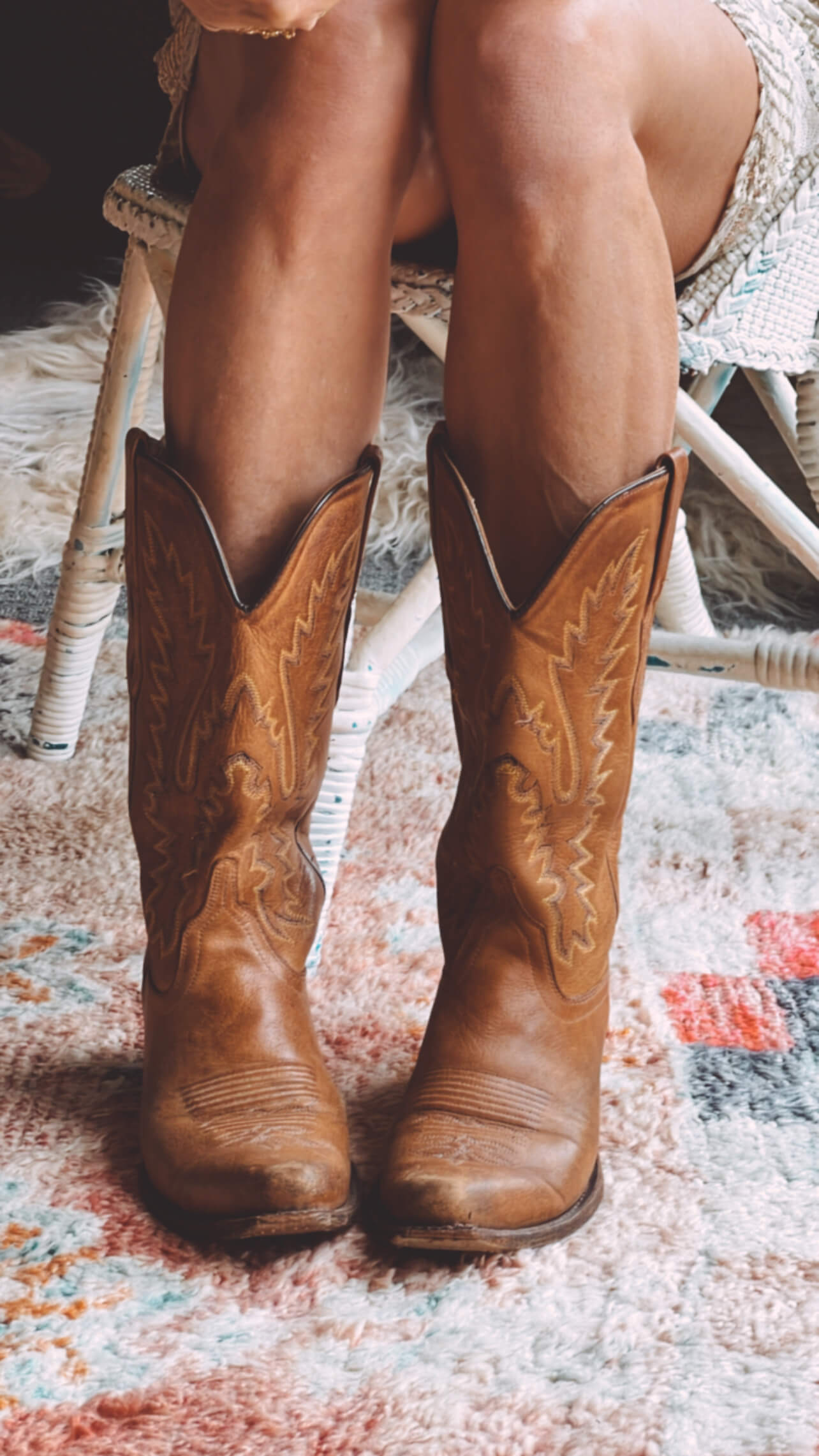 Old West Tan Leather Cowboy Boots // Size 39